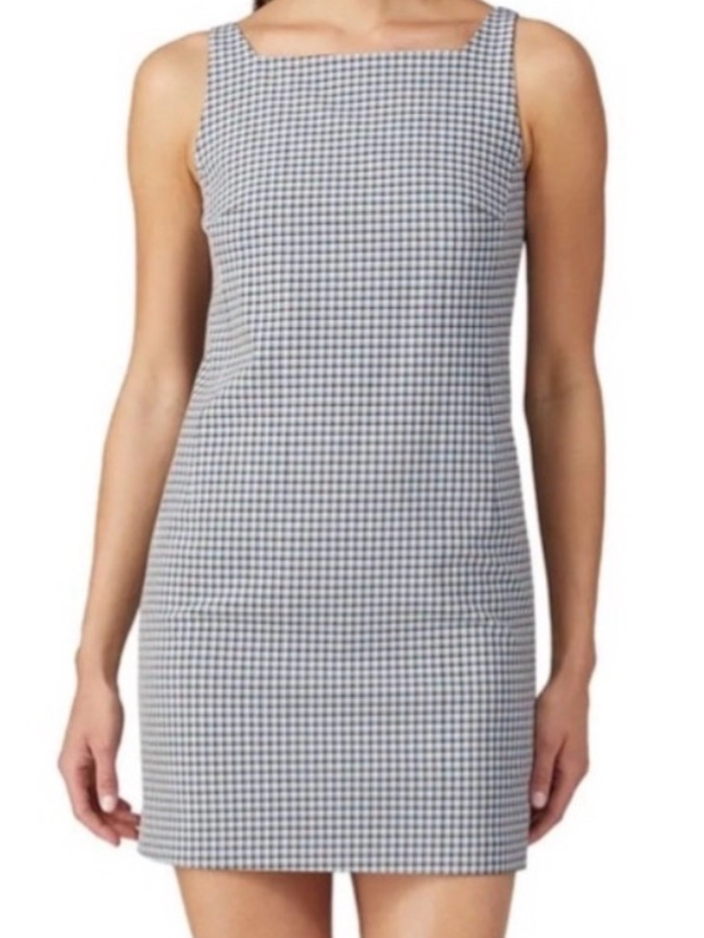 NWT Theory Sleeveless Square neck Check Sheath Dress in Blue